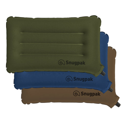 Snugpak Basecamp Ops Inflatable Air Pillow for Camping in olive, blue and tan